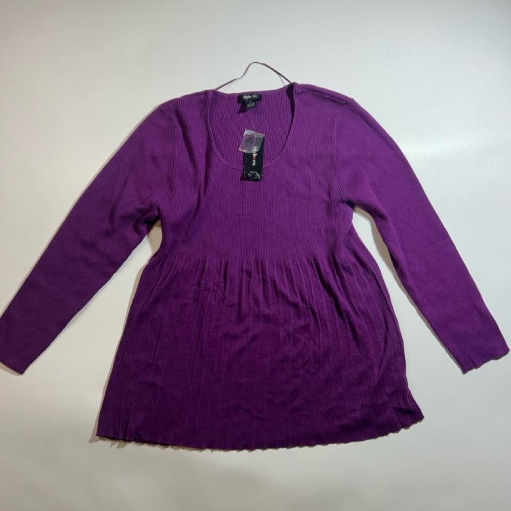 Style&co Ribbed Babydoll Sweater Top Womens Size XL Purple NWT